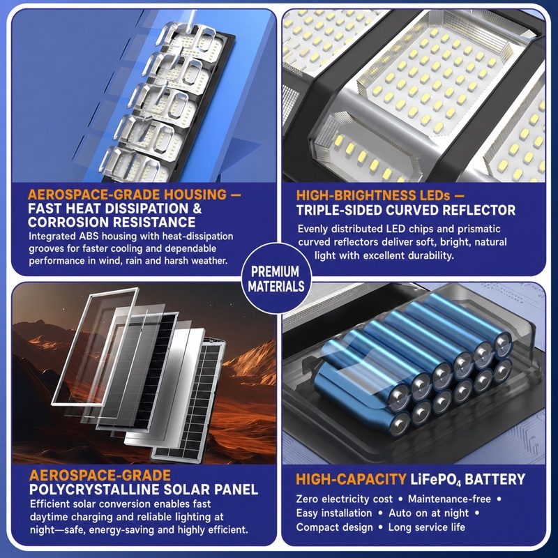 500W LED Solar Light for Garden Path Lighting, 3-Sided Illumination, Motion Sensor, Remote Control