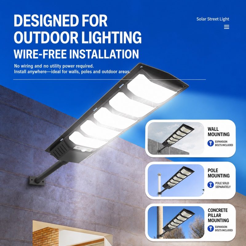 500W LED Solar Light for Garden Path Lighting, 3-Sided Illumination, Motion Sensor, Remote Control