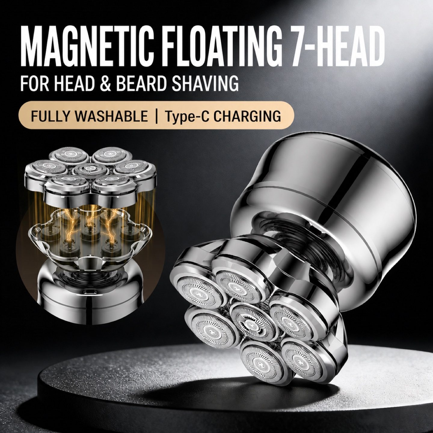 New Magnetic Electric Shaver for Men, 7-Blade Head Set, Home Use