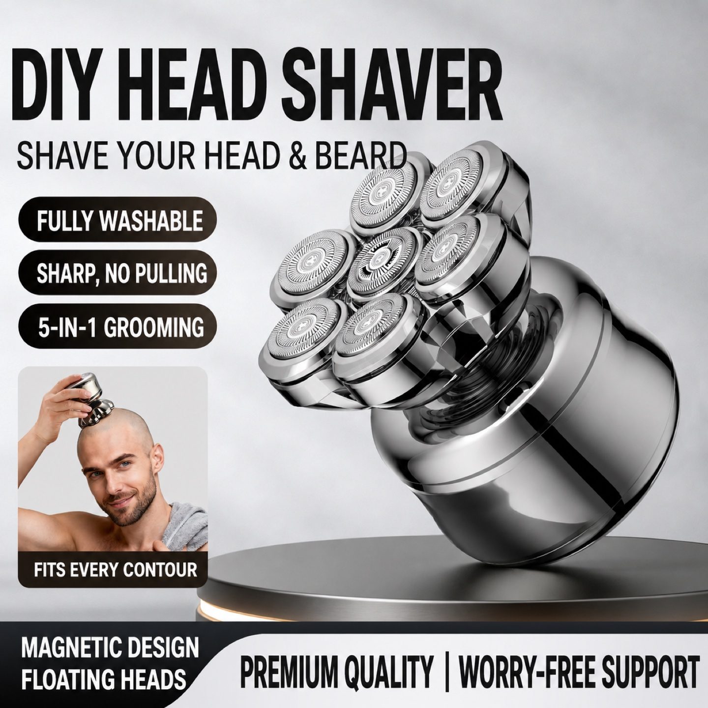 New Magnetic Electric Shaver for Men, 7-Blade Head Set, Home Use