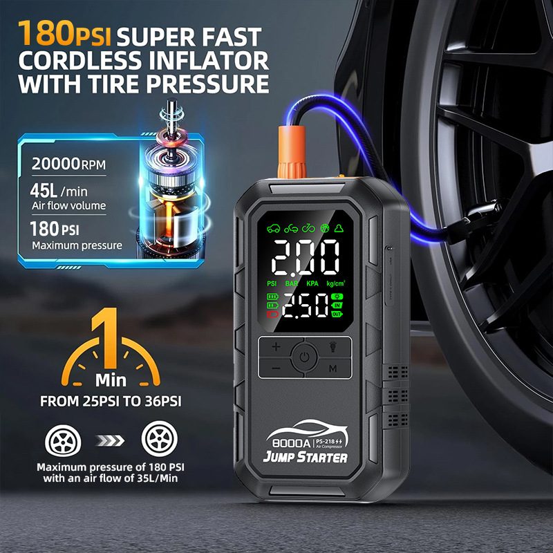 Car Emergency Jump Starter & Inflator Combo, Battery Jump Starter, Car Inflator