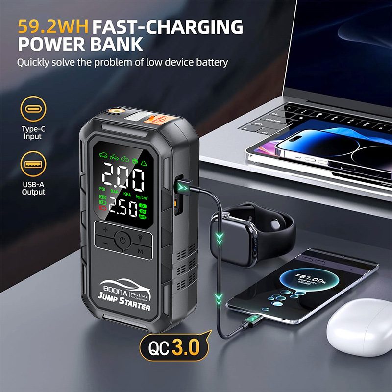 Car Emergency Jump Starter & Inflator Combo, Battery Jump Starter, Car Inflator