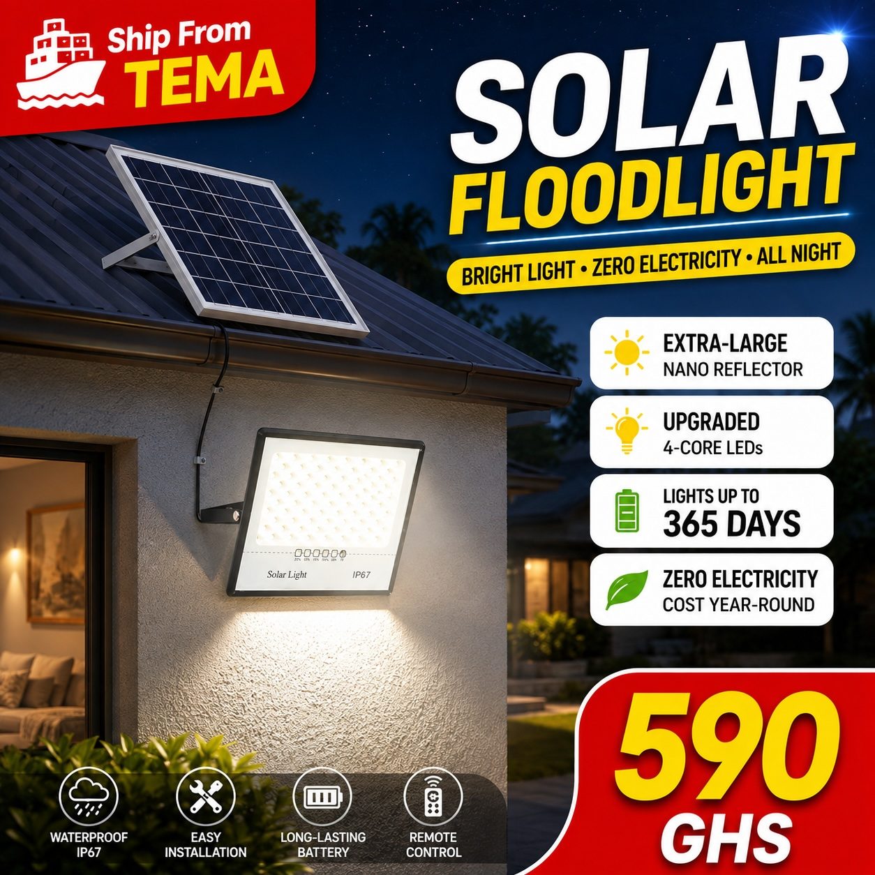 Starry Sky Solar LED Floodlight Outdoor Waterproof High Brightness Garden Light, LED Solar Light