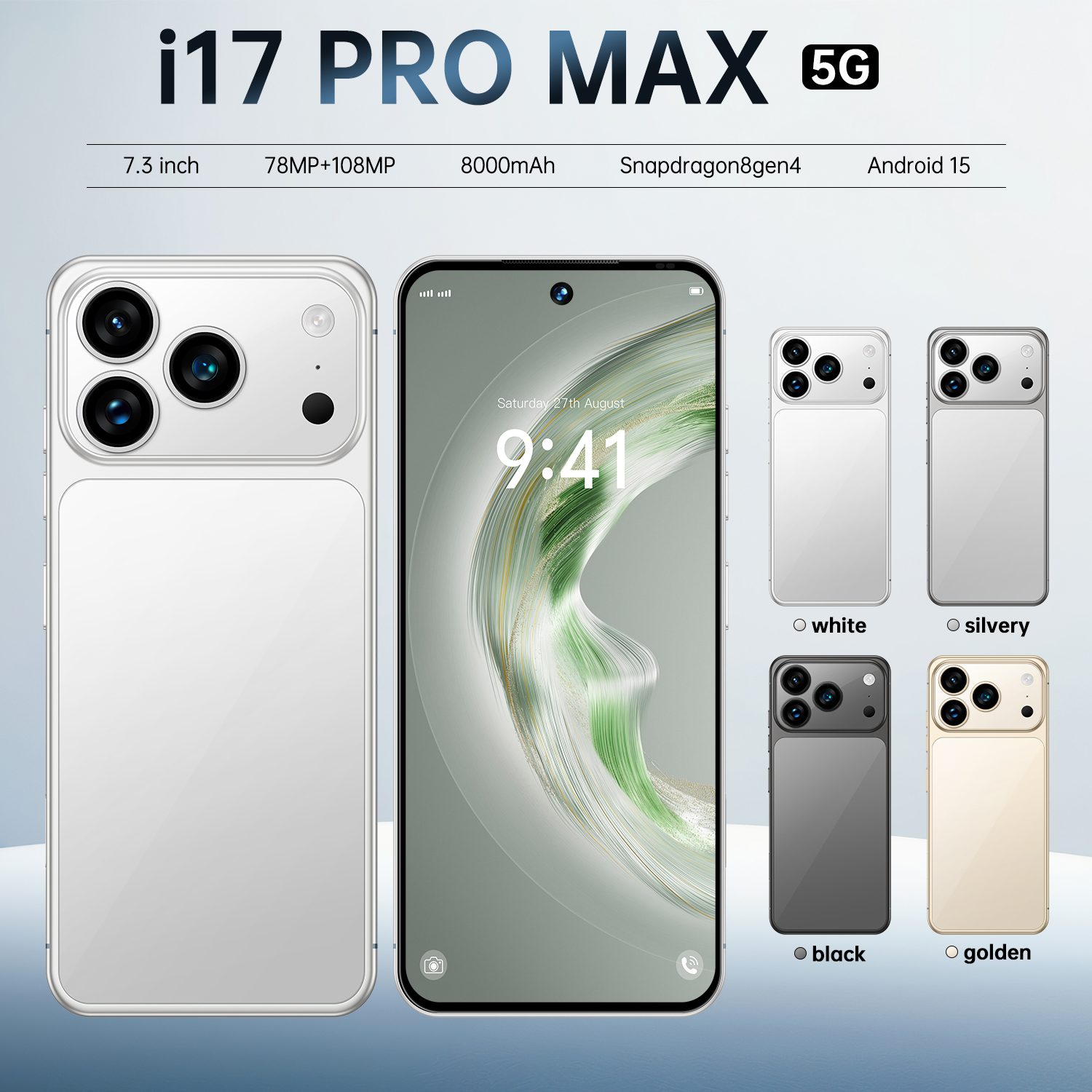 i17 Pro Max Smartphone ,8GB RAM 256GB ROM, Android,7.3'',Dual SIM,Mobile phones,Google Play Store,24+48MP,6800mAh,Gray color
