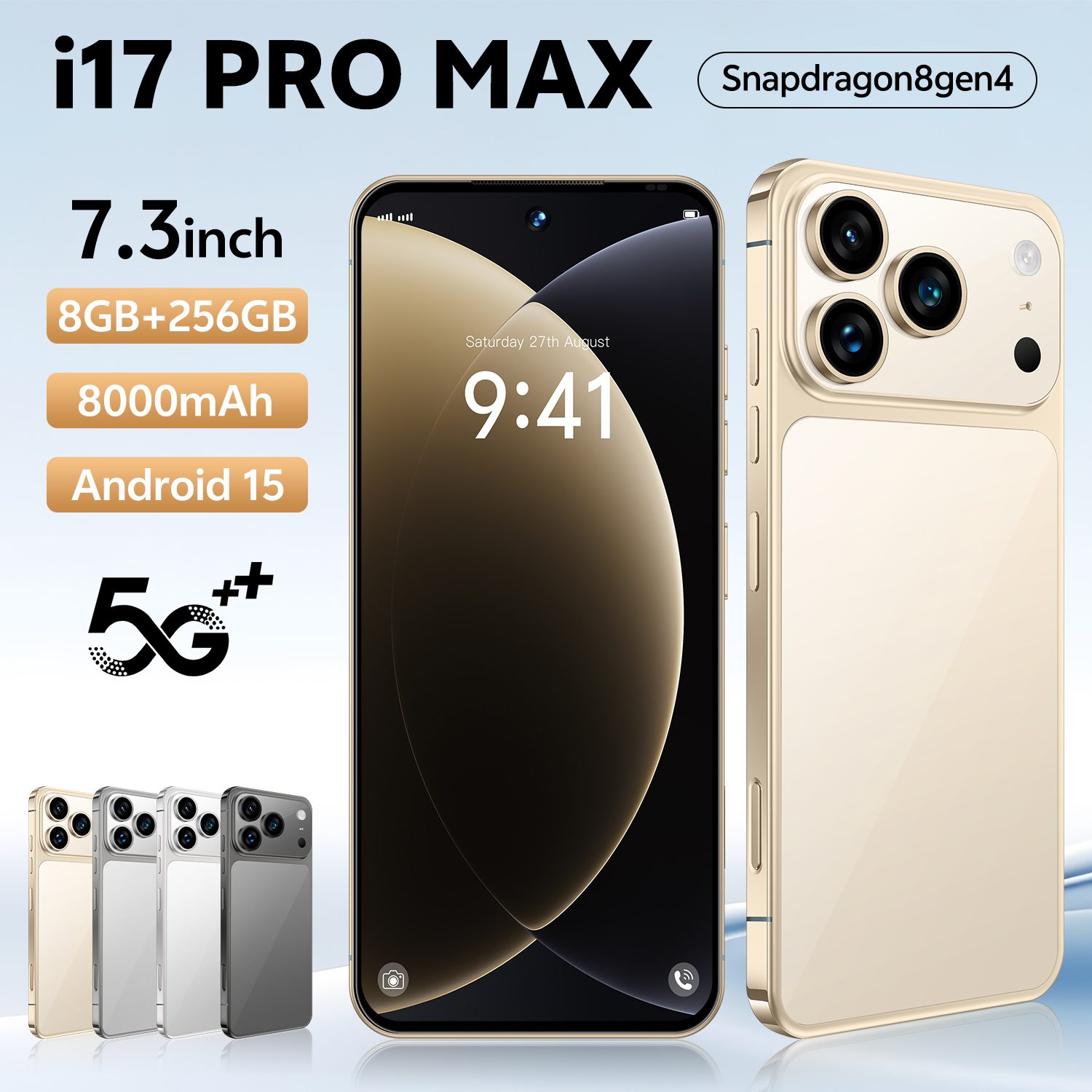 i17 Pro Max Smartphone ,8GB RAM 256GB ROM, Android,7.3'',Dual SIM,Mobile phones,Google Play Store,24+48MP,6800mAh,Gray color