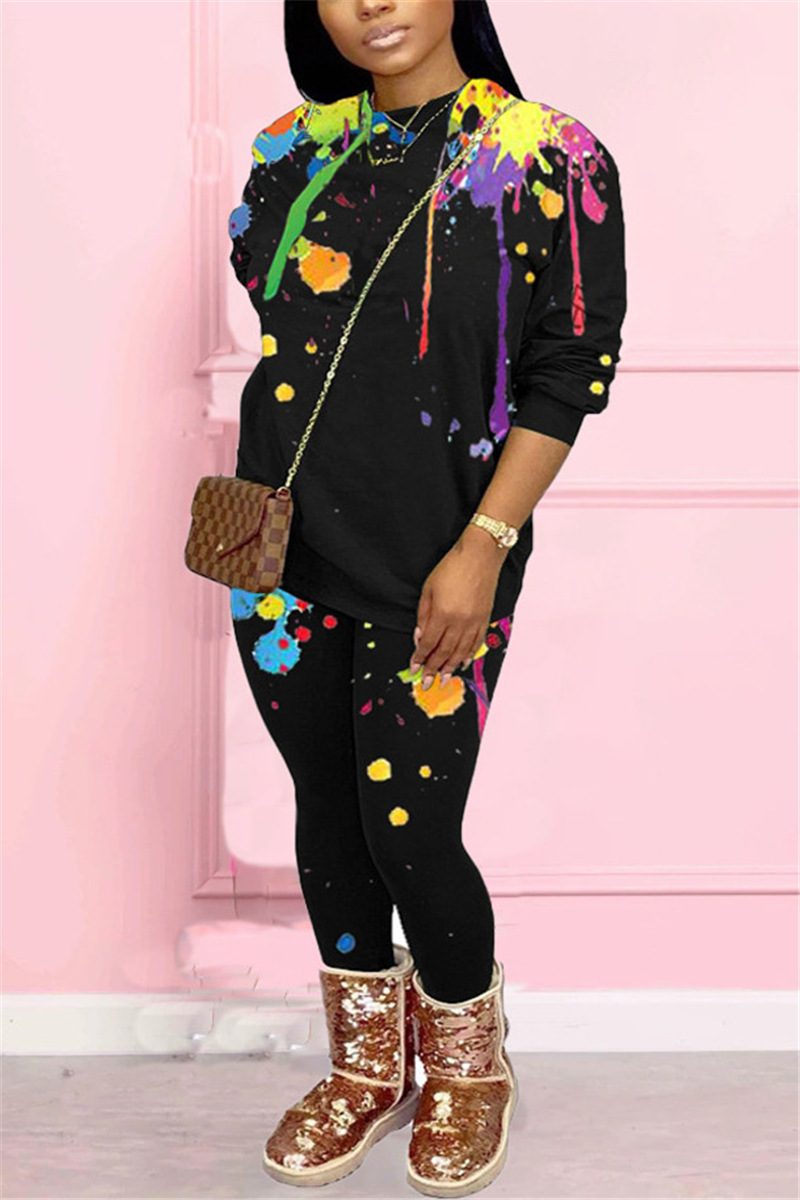2026 Fall New Women's Casual Gradient Round Neck 2-Piece European American Sweatshirt and Sweatpants Set