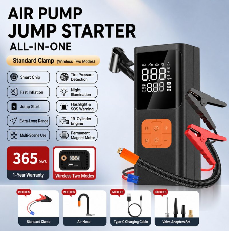 Car Air Pump Portable Electric Inflator Jump Starter Power Bank All-in-One