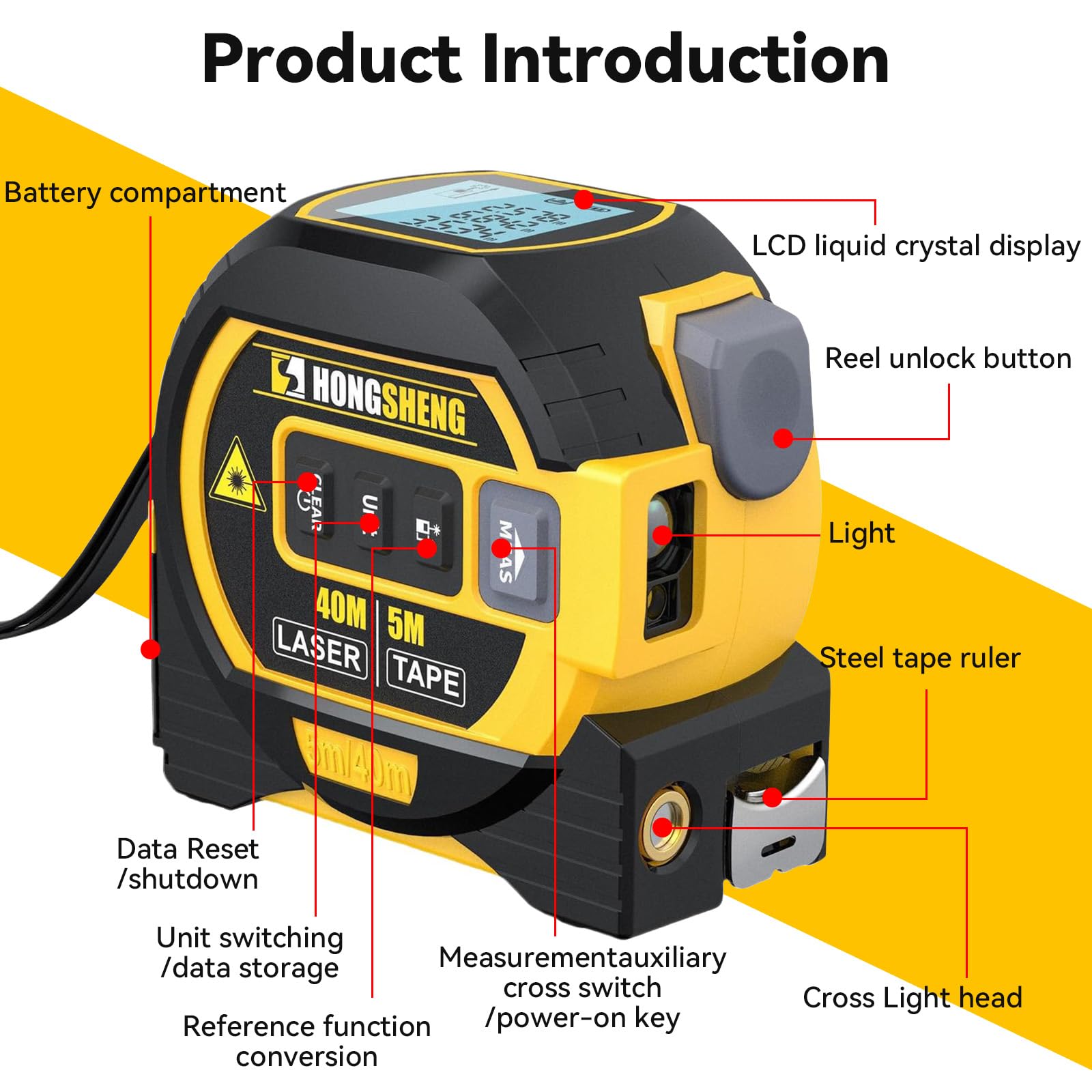 4-in-1 Electronic Laser Tape Measure, High Precision Infrared Distance Meter