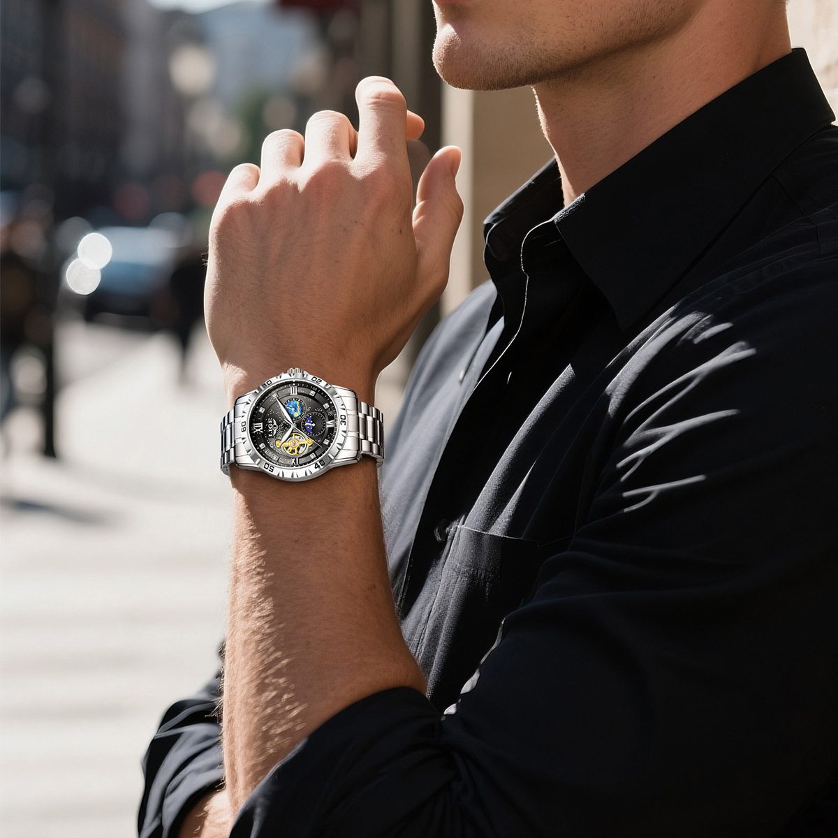  LIGE Luxury Men's Automatic Tourbillon Watch - Gold Two-Tone & Waterproof