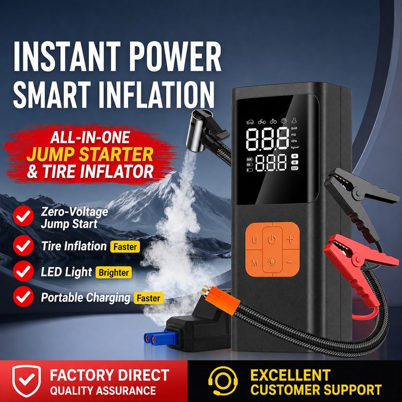 Car Air Pump Portable Electric Inflator Jump Starter Power Bank All-in-One