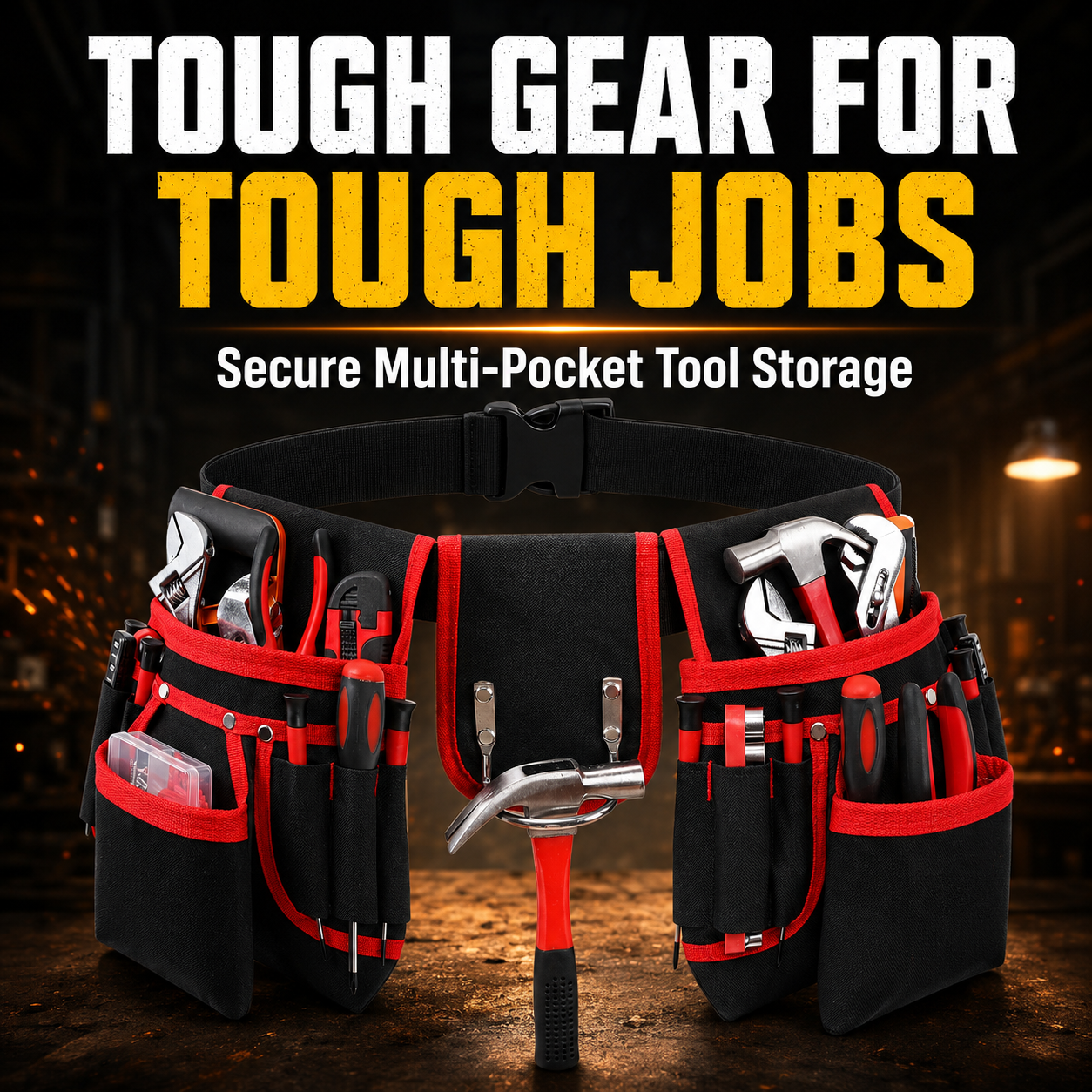 Thickened Canvas Multi-Function Tool Storage Electrician Waist Bag with 3 Magnets