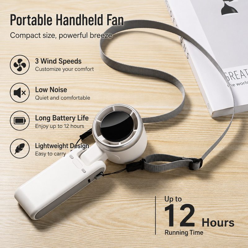 N607 High-Speed Handheld Mini Fan USB Portable Foldable Neck Fan Turbo Short Battery Life