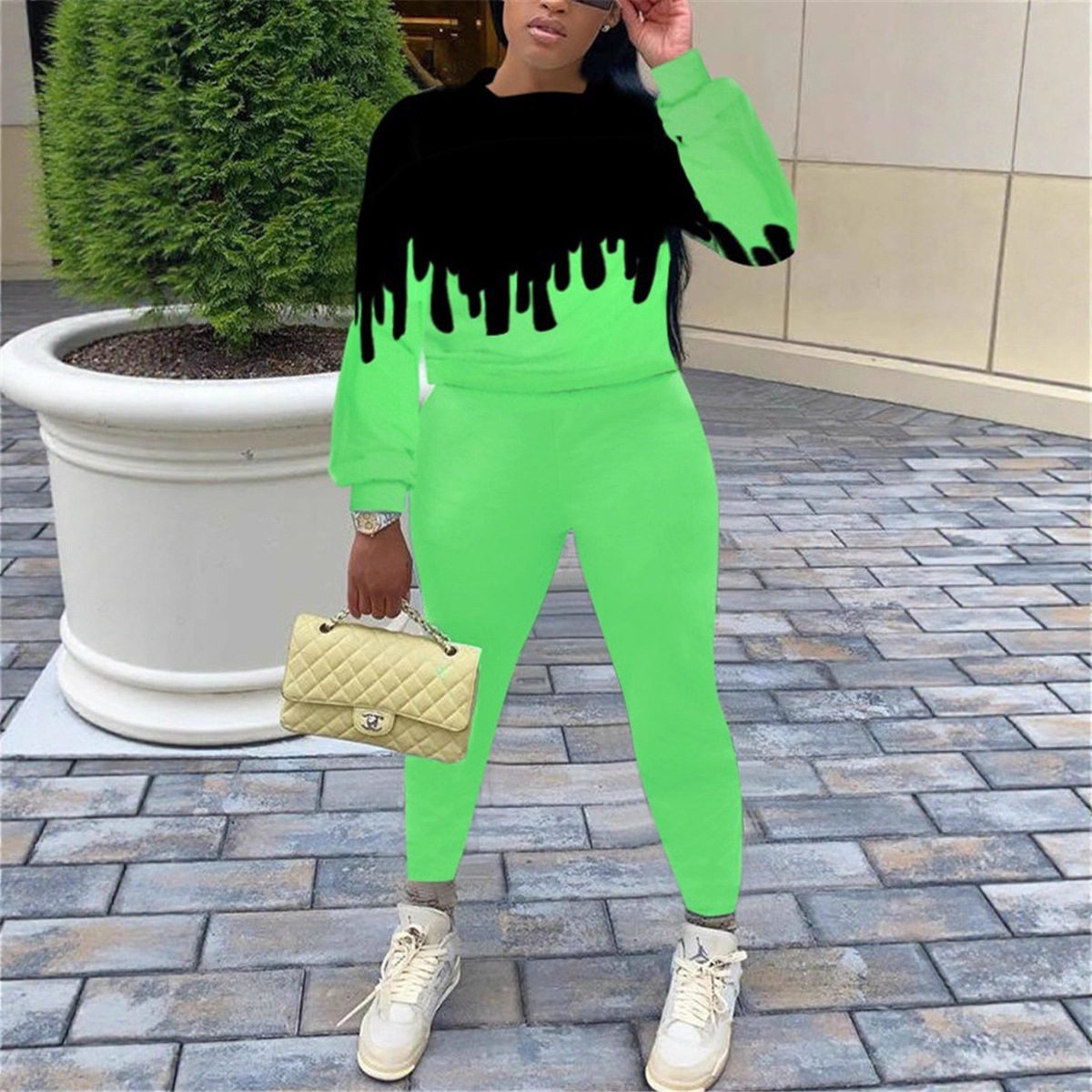 2026 Fall New Women's Casual Gradient Round Neck 2-Piece European American Sweatshirt and Sweatpants Set