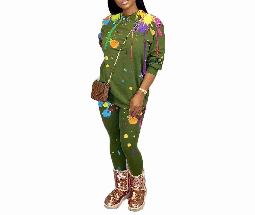 2026 Fall New Women's Casual Gradient Round Neck 2-Piece European American Sweatshirt and Sweatpants Set