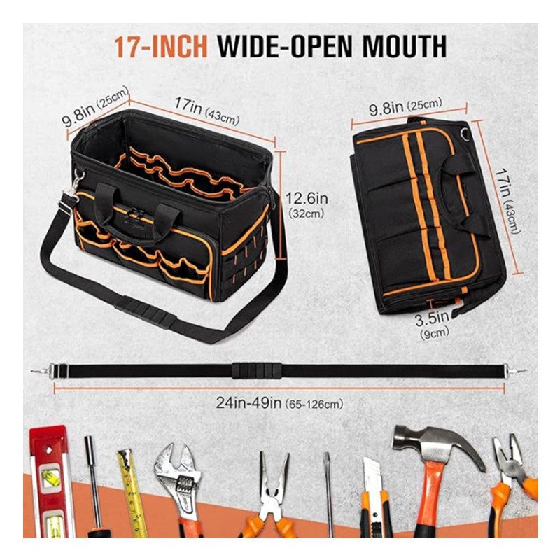17-Inch Heavy-Duty Tool Bag, Thickened Wear-Resistant Oxford Cloth, Portable Carry Storage Tool Bag