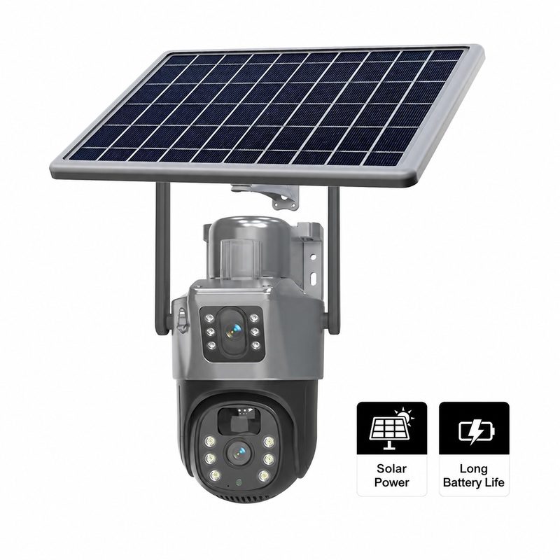 Outdoor Solar PTZ Camera, 4G HD Dual View, Remote Viewing via Phone