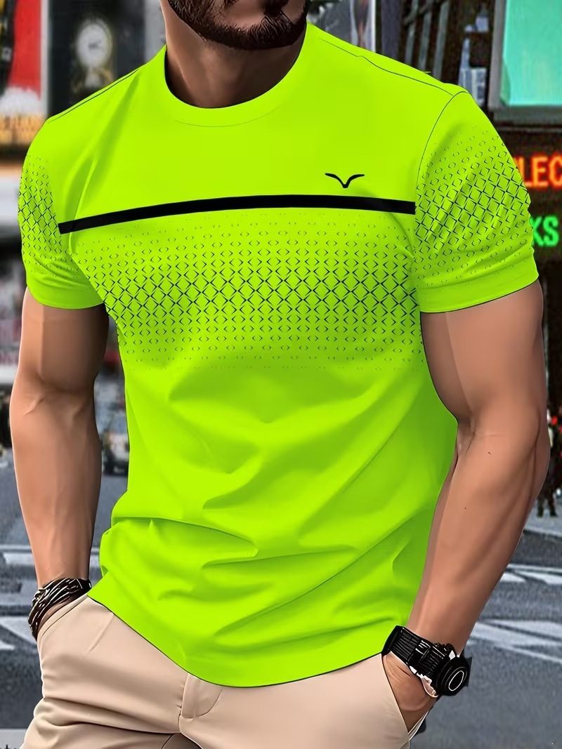 New Simple Striped Design 3D Print Men's T-Shirt Casual Novelty Logo Round Neck Short Sleeve