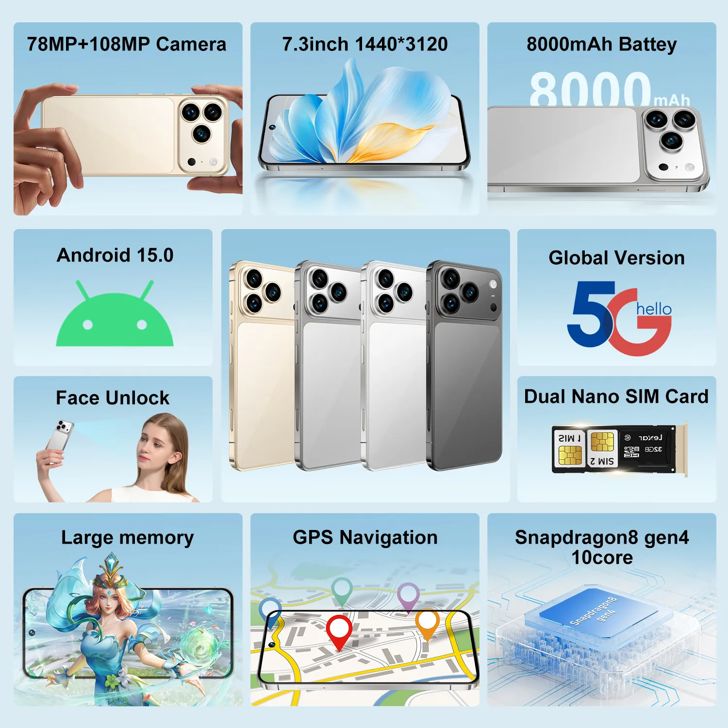 Ghana's Top-Selling I17 Pro Max – 8GB+256GB HD+ Android 13, 7.3 HD+ Display, Dual SIM 5G