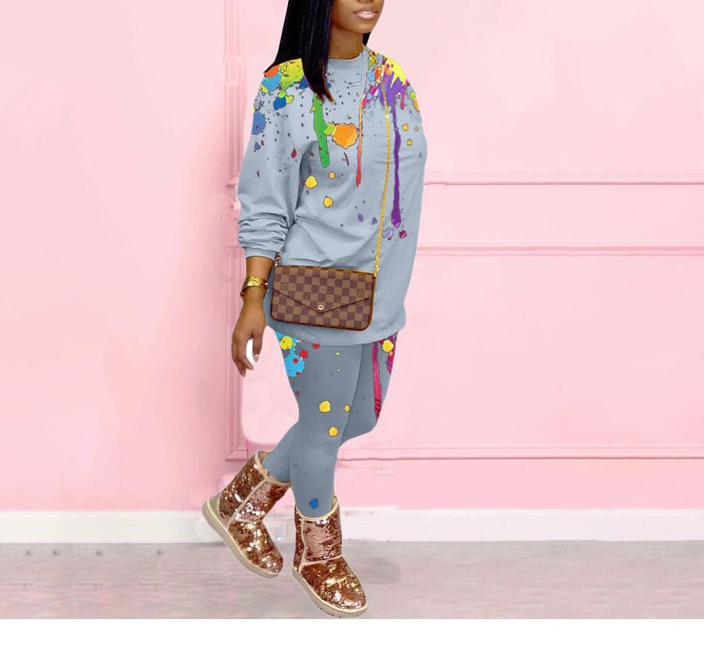 2026 Fall New Women's Casual Gradient Round Neck 2-Piece European American Sweatshirt and Sweatpants Set