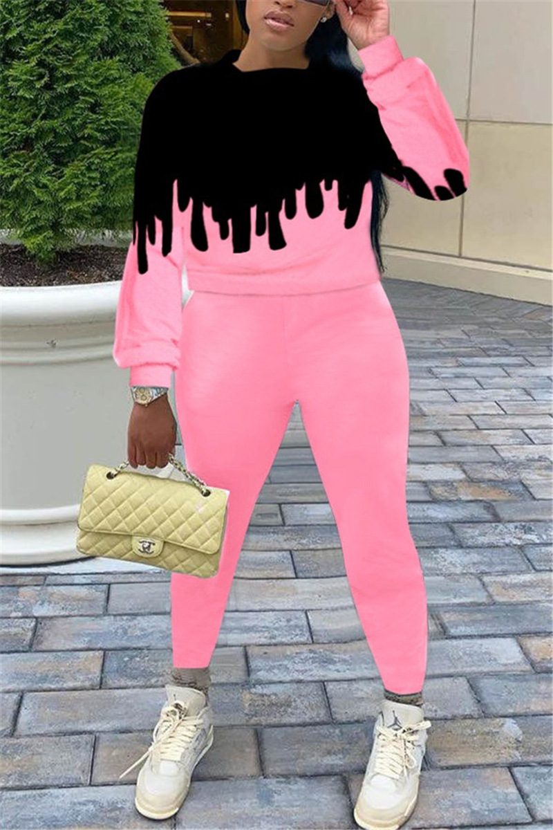 2026 Fall New Women's Casual Gradient Round Neck 2-Piece European American Sweatshirt and Sweatpants Set