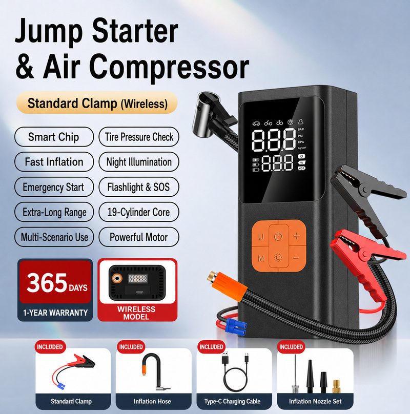 Car Air Pump Portable Electric Inflator Jump Starter Power Bank All-in-One
