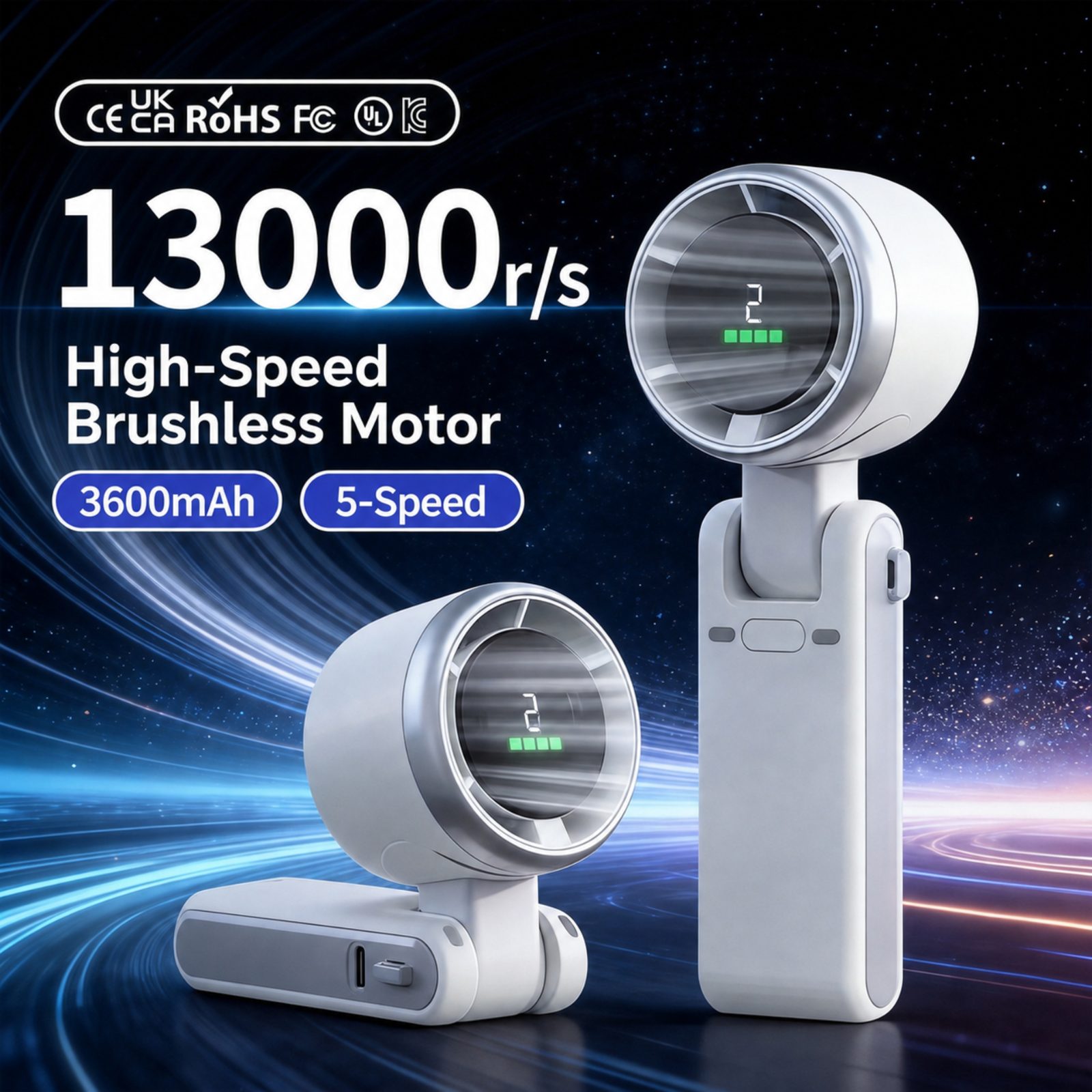 N607 High-Speed Handheld Mini Fan USB Portable Foldable Neck Fan Turbo Short Battery Life