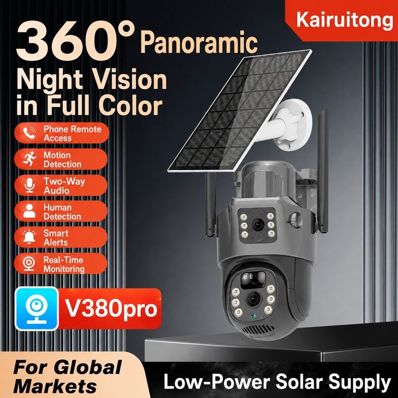 Outdoor Solar PTZ Camera, 4G HD Dual View, Remote Viewing via Phone