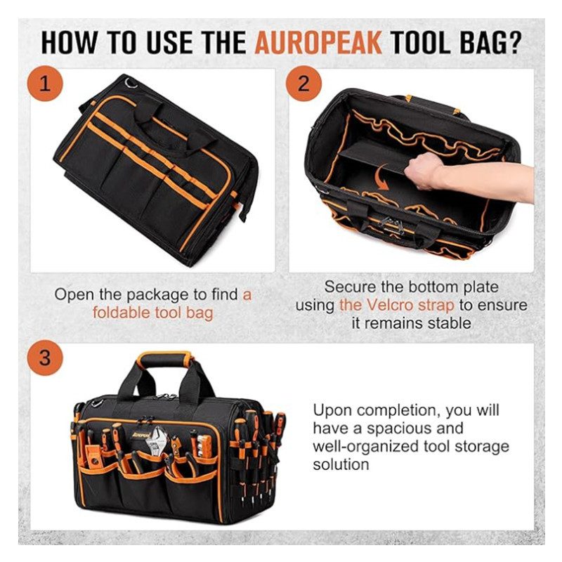 17-Inch Heavy-Duty Tool Bag, Thickened Wear-Resistant Oxford Cloth, Portable Carry Storage Tool Bag