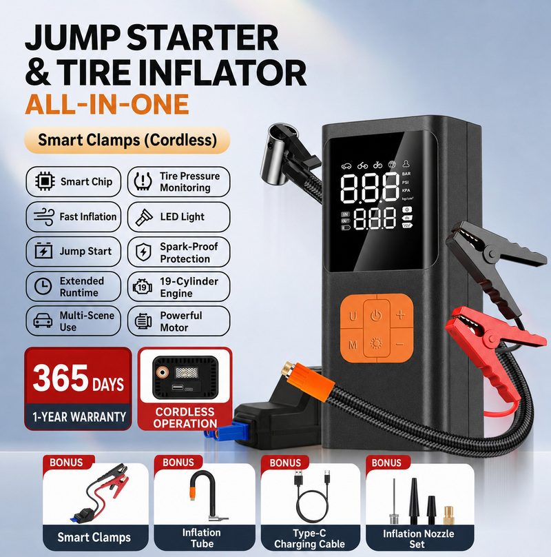 Car Air Pump Portable Electric Inflator Jump Starter Power Bank All-in-One