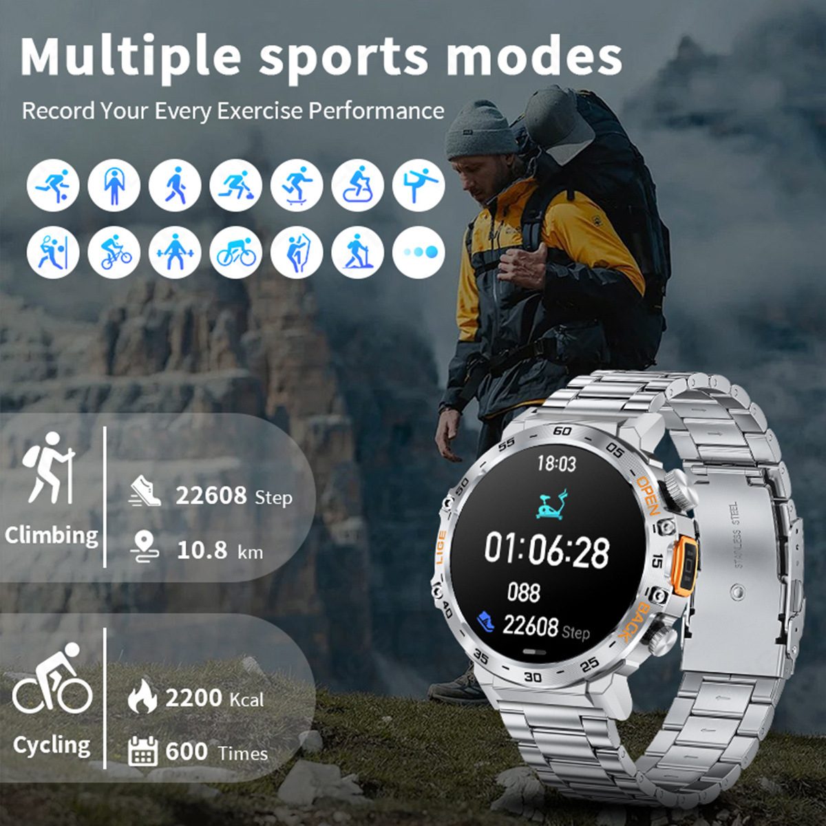 2026 Hot LIGE Business Smartwatch – Bluetooth Call, Built-in Flashlight, Black