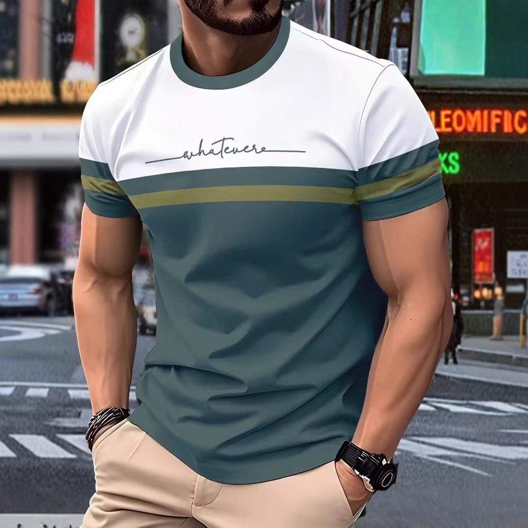 New Simple Striped Design 3D Print Men's T-Shirt Casual Novelty Logo Round Neck Short Sleeve