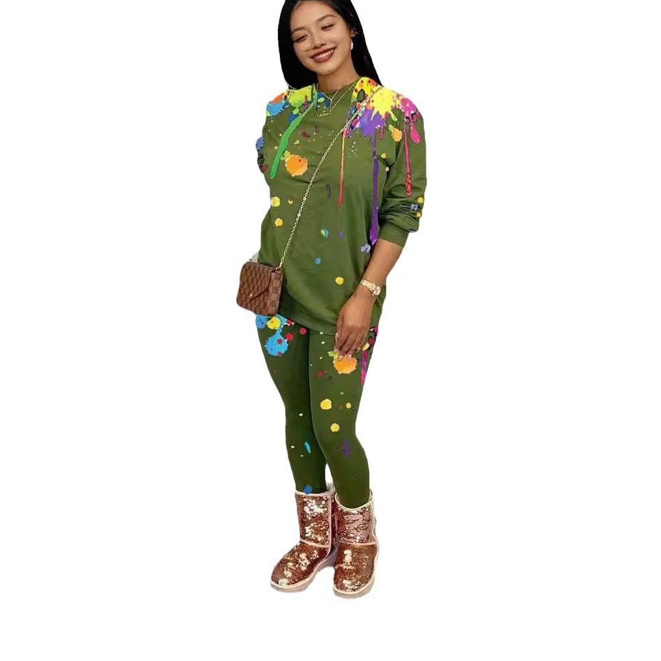 2026 Fall New Women's Casual Gradient Round Neck 2-Piece European American Sweatshirt and Sweatpants Set