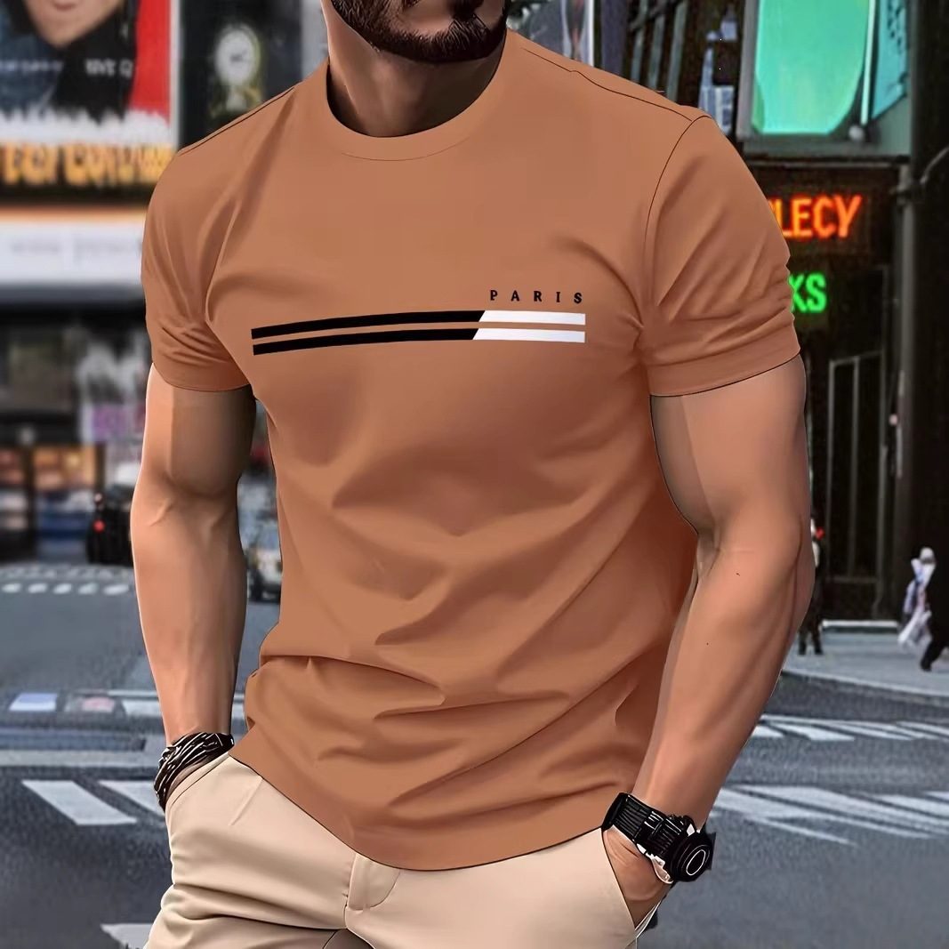 New Simple Striped Design 3D Print Men's T-Shirt Casual Novelty Logo Round Neck Short Sleeve