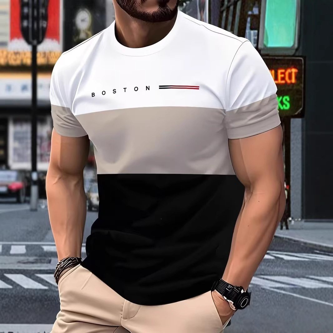 New Simple Striped Design 3D Print Men's T-Shirt Casual Novelty Logo Round Neck Short Sleeve