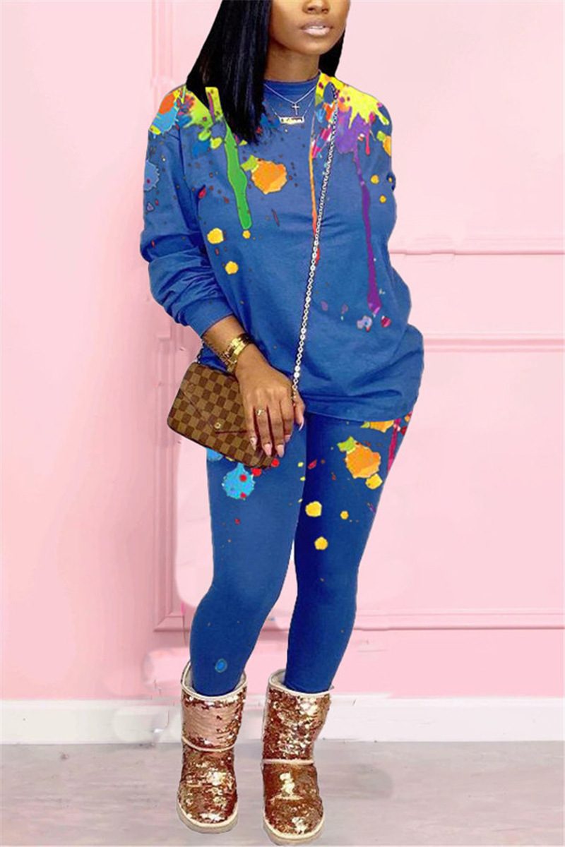 2026 Fall New Women's Casual Gradient Round Neck 2-Piece European American Sweatshirt and Sweatpants Set