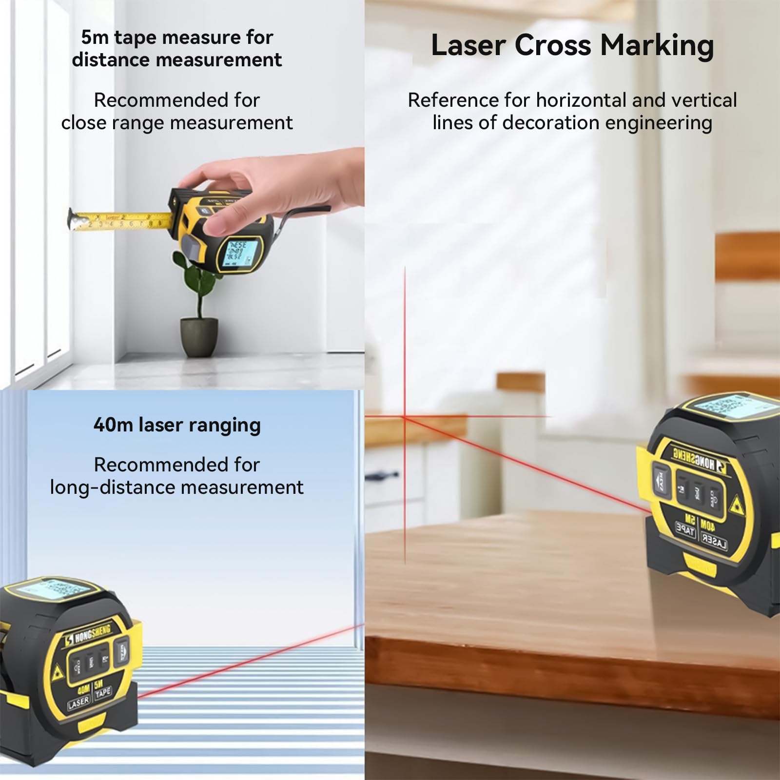 4-in-1 Electronic Laser Tape Measure, High Precision Infrared Distance Meter