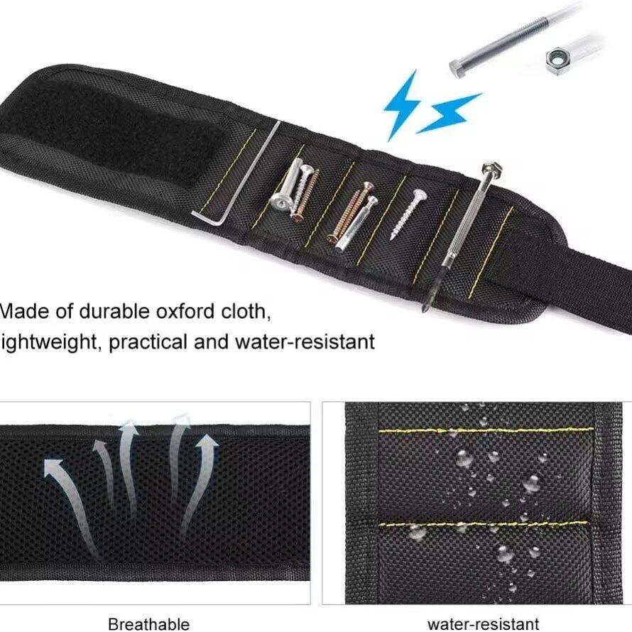 Magnetic Wristband with Adhesive Velcro for Hardware Tools, Screwdrivers, and Screws