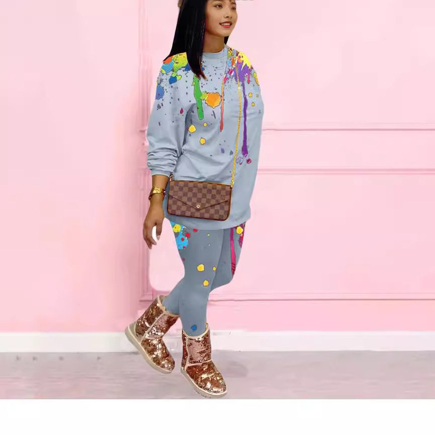 2026 Fall New Women's Casual Gradient Round Neck 2-Piece European American Sweatshirt and Sweatpants Set