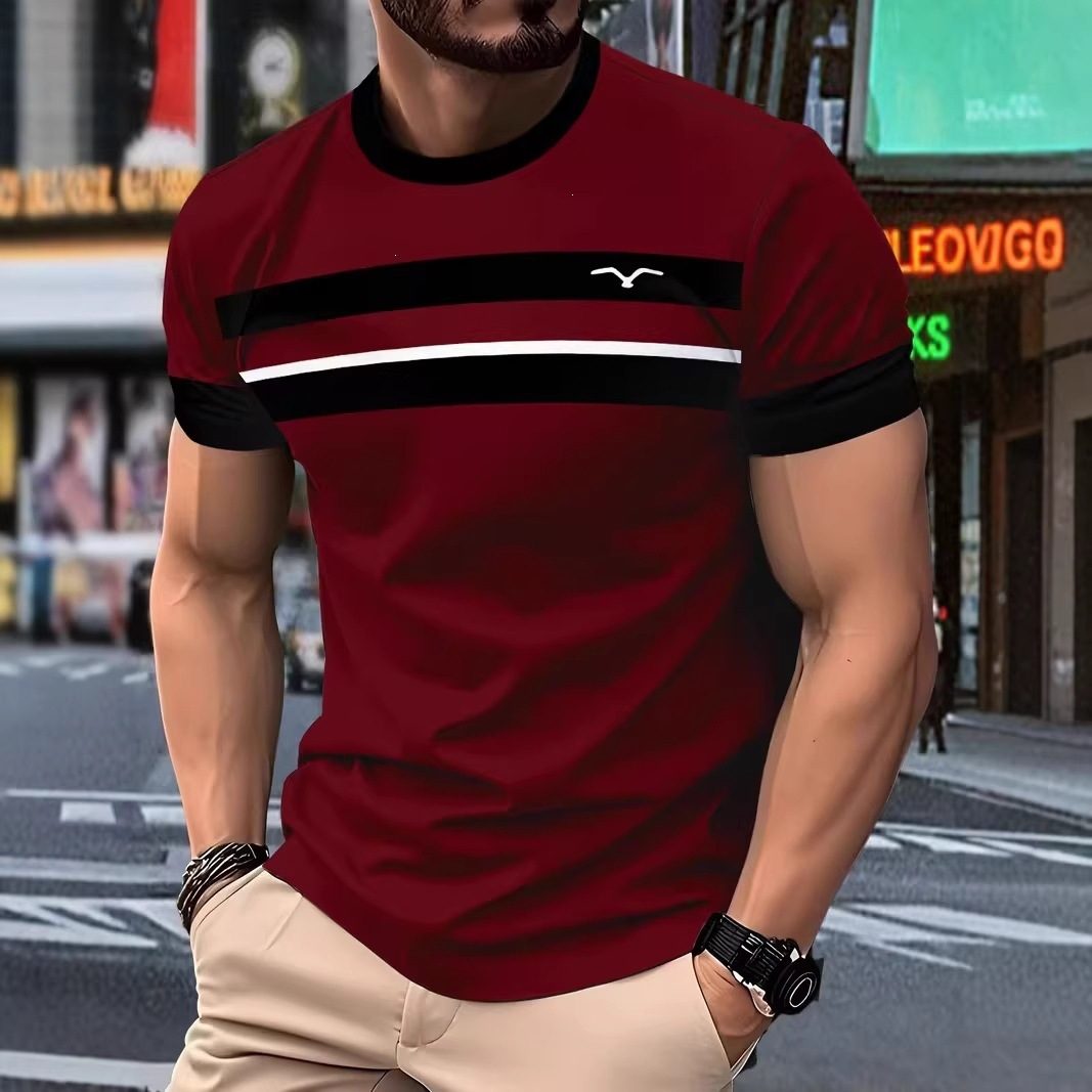 New Simple Striped Design 3D Print Men's T-Shirt Casual Novelty Logo Round Neck Short Sleeve