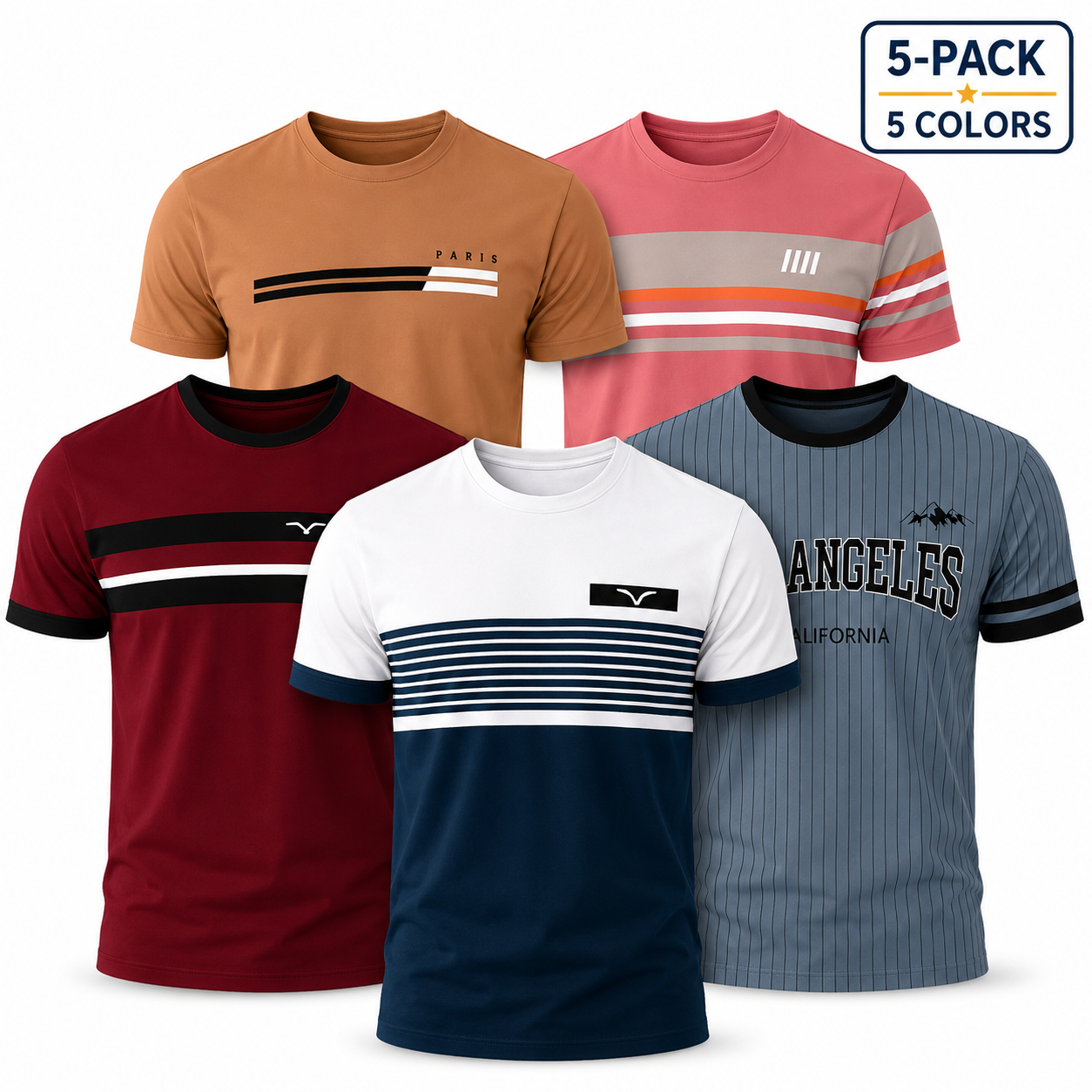 New Simple Striped Design 3D Print Men's T-Shirt Casual Novelty Logo Round Neck Short Sleeve